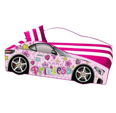 Детская кровать-машина розовая для девочки Princess с матрасом Е-7 розовая фото