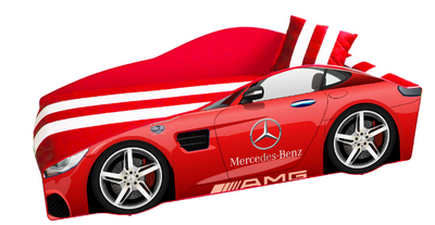 Гоночная детская кровать машинка Mercedes с матрасом Е-4 красная фото