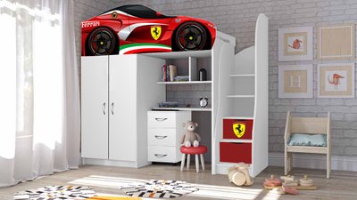 Дитяче ліжко з робочою зоною для хлопчика Феррарі Ferrari фото
